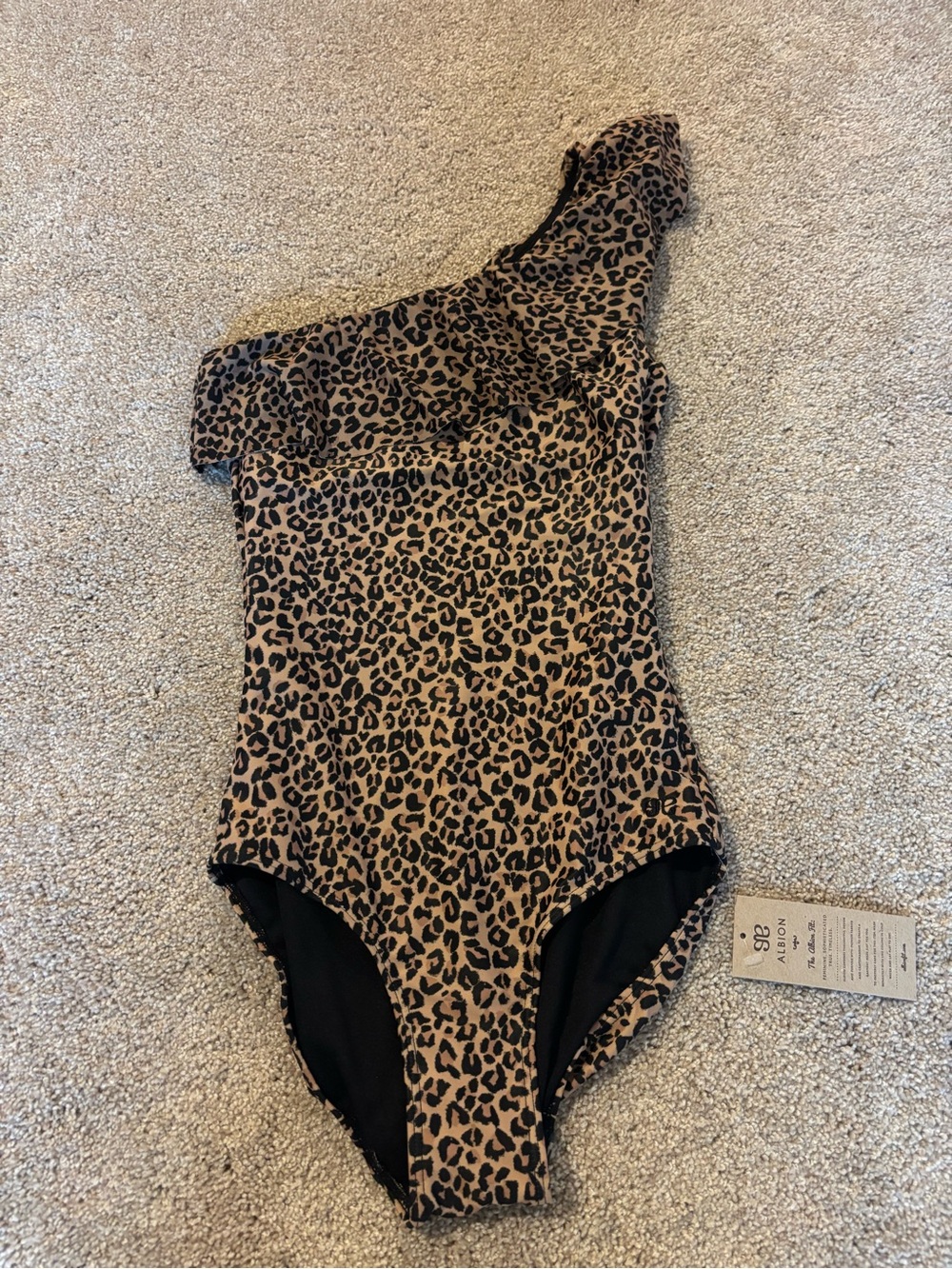 Albion Fit XS One-Shoulder Leopard Print Swimsuit - Brown